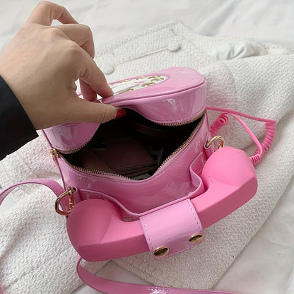 電話型 ショルダーバッグ｜クリエイティブ PUレザー クロスボディバッグ｜個性派 ファスナー付き レディースバッグ