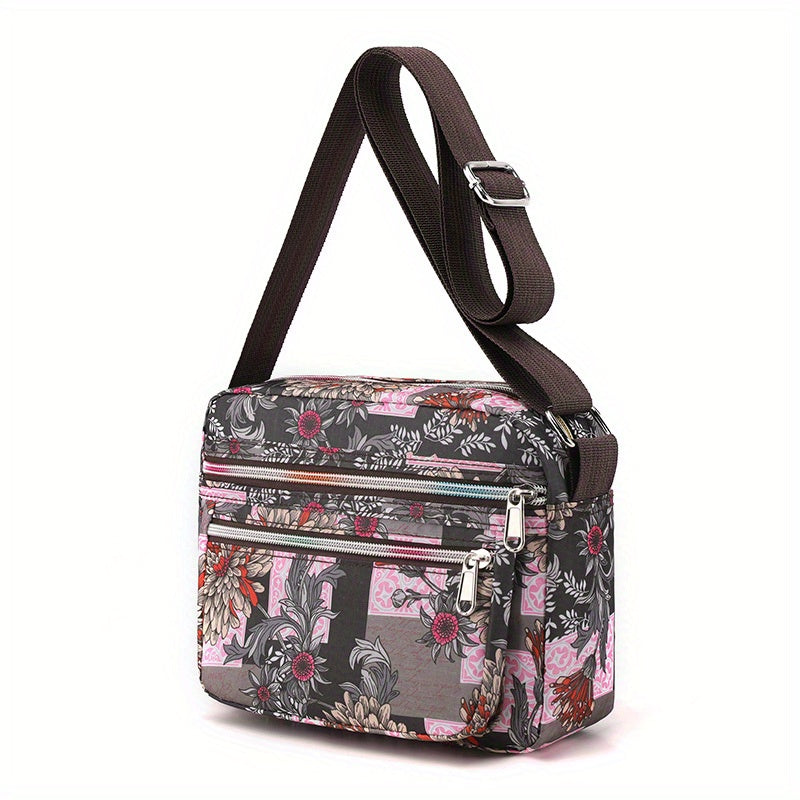 ヴィンテージ柄 スクエア ショルダーバッグ｜レディース ファスナー付き クロスボディバッグ｜通勤・旅行用 クラシックバッグ