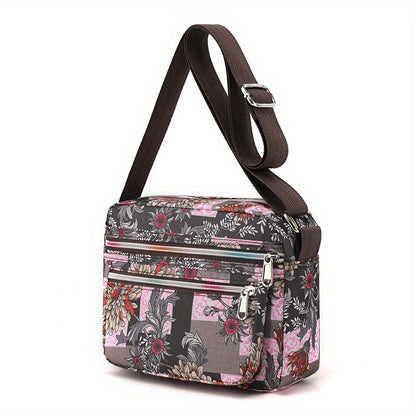 ヴィンテージ柄 スクエア ショルダーバッグ｜レディース ファスナー付き クロスボディバッグ｜通勤・旅行用 クラシックバッグ