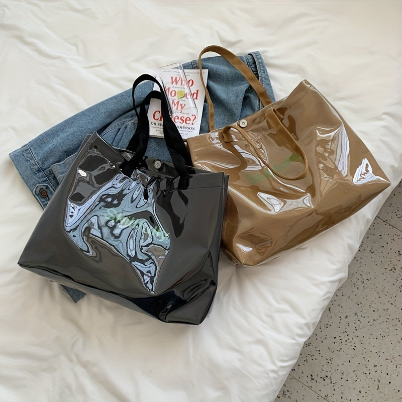 クリア レタープリント トートバッグ｜大容量 防水 ショルダーバッグ 夏・ビーチ用