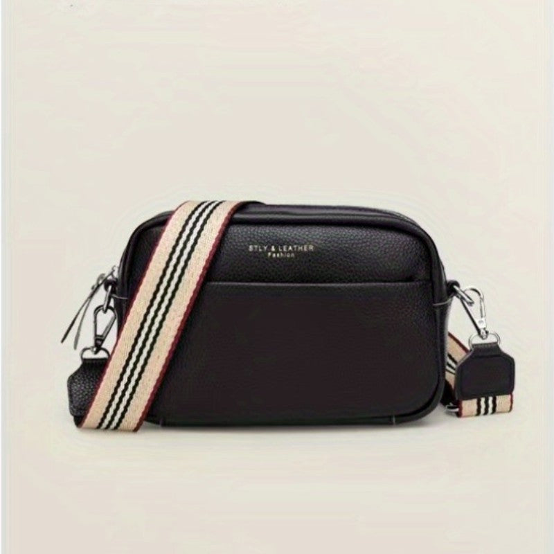 スモール レターグラフィック クロスボディバッグ｜ストライプ ストラップ ショルダーバッグ｜レディース ファスナー付き スクエア パース