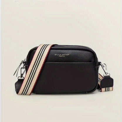 スモール レターグラフィック クロスボディバッグ｜ストライプ ストラップ ショルダーバッグ｜レディース ファスナー付き スクエア パース