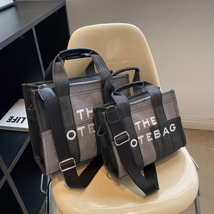 カラーブロック デニム トートショルダーバッグ｜軽量 シンプル レタープリント バッグ｜トレンド サッチェルバッグ