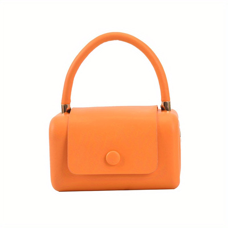 トレンド ボックス型 ハンドバッグ｜ボタン付き 無地 クロスボディバッグ｜個性派 フラップ スクエア バッグ