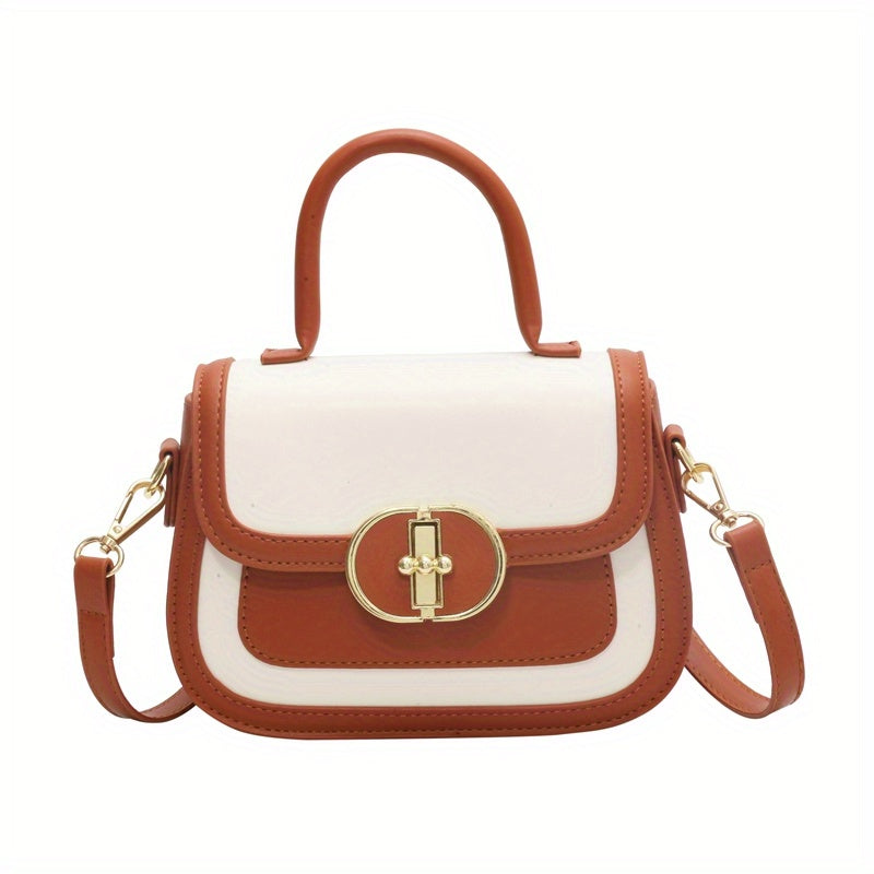 配色コントラスト ハンドバッグ｜スウィート バックル クロスボディバッグ｜レディース ミニ PUレザー フラップ パース