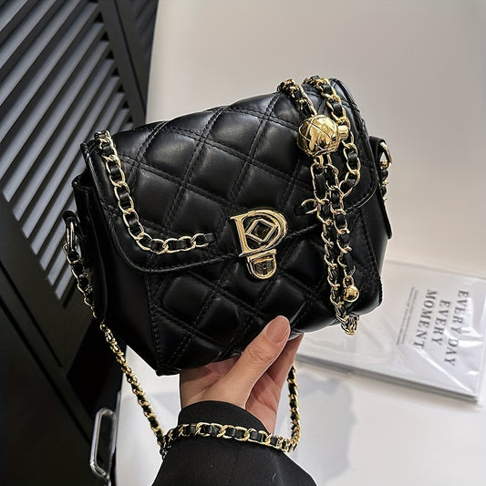 アーガイル キルティング チェーン クロスボディバッグ｜トレンド ミニ ショルダーバッグ｜レディース PUレザー フラップ パース