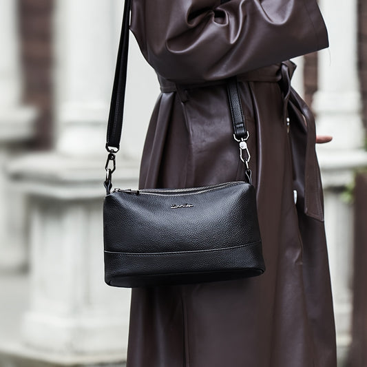 レターディテール クロスボディバッグ｜レディース ファッション ファスナー付き スクエアバッグ｜ブラック ショルダーバッグ