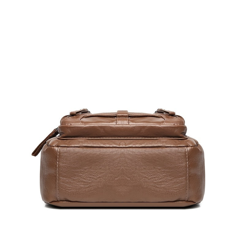 パッチ装飾 クロスボディバッグ｜レディース ソフト PUレザー ショルダーバッグ｜大容量 マルチファスナー パース