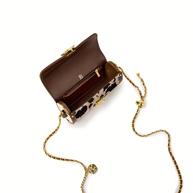 レディース シリンダー型 クロスボディバッグ｜チェーン ショルダーバッグ｜ツイード フラップ ハンドバッグ