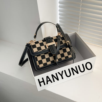 チェック柄 スクエア ハンドバッグ｜バックル装飾 ショルダーバッグ｜レディース フラップ パース
