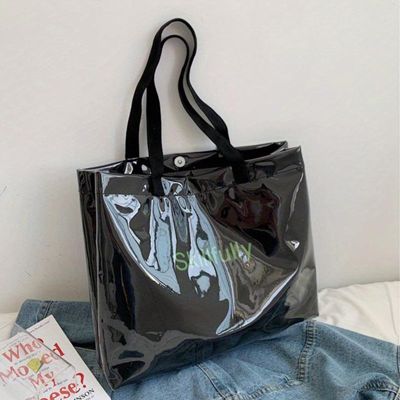 クリア レタープリント トートバッグ｜大容量 防水 ショルダーバッグ 夏・ビーチ用