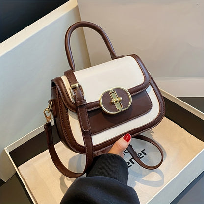 配色コントラスト ハンドバッグ｜スウィート バックル クロスボディバッグ｜レディース ミニ PUレザー フラップ パース