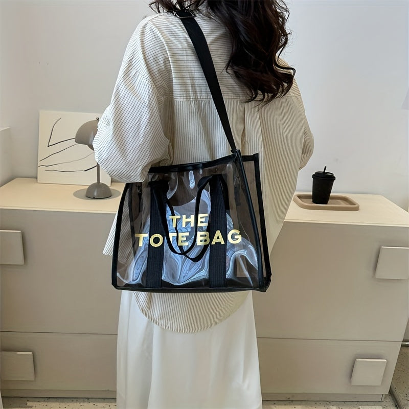 レターパターン トートショルダーバッグ｜クリア サッチェルバッグ｜オールマッチ クロスボディバッグ