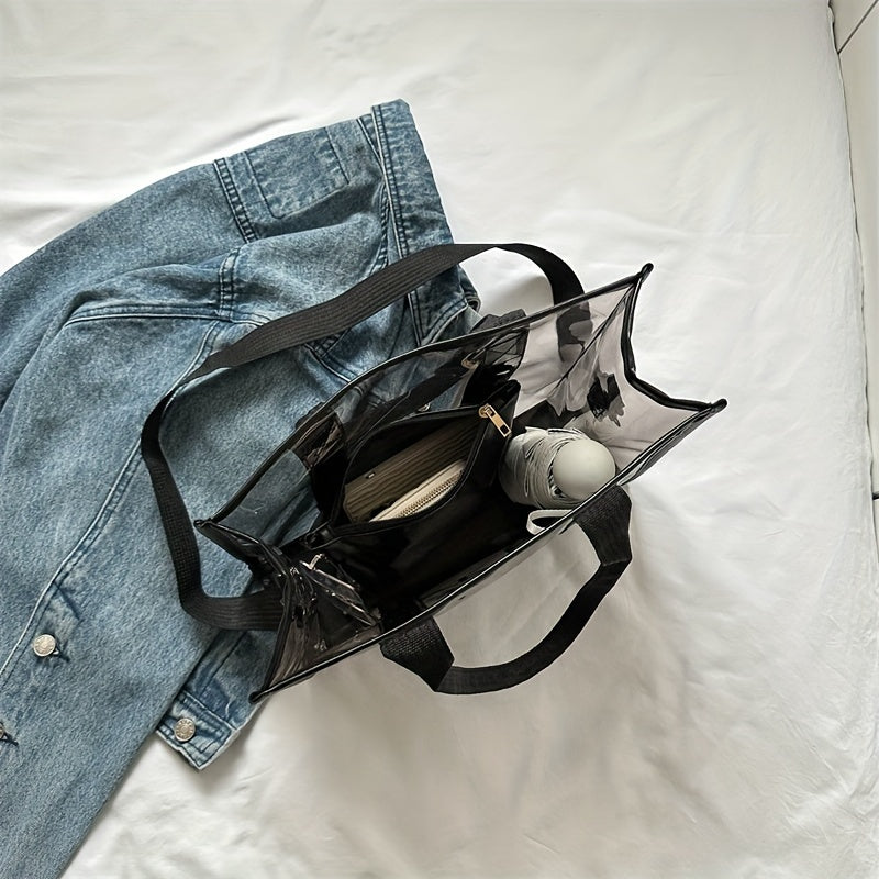 レターパターン トートショルダーバッグ｜クリア サッチェルバッグ｜オールマッチ クロスボディバッグ