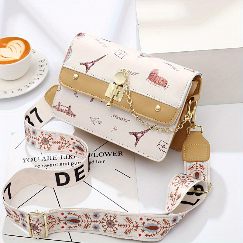 カートゥーン柄 スクエア ショルダーバッグ｜スタイリッシュ 配色デザイン バッグ｜オールマッチ クロスボディバッグ