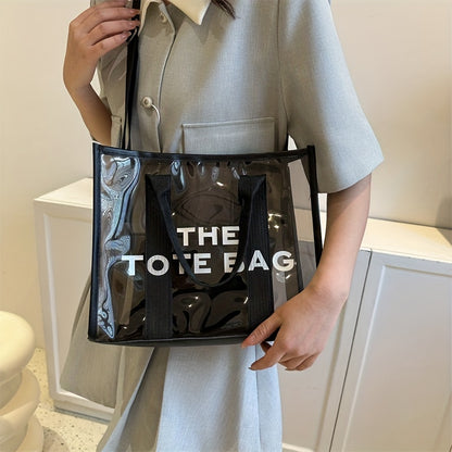 レターパターン トートショルダーバッグ｜クリア サッチェルバッグ｜オールマッチ クロスボディバッグ