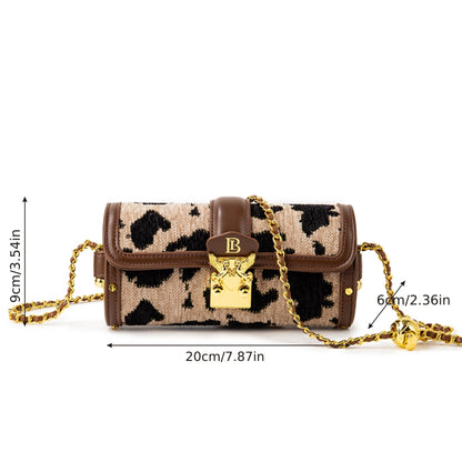 レディース シリンダー型 クロスボディバッグ｜チェーン ショルダーバッグ｜ツイード フラップ ハンドバッグ