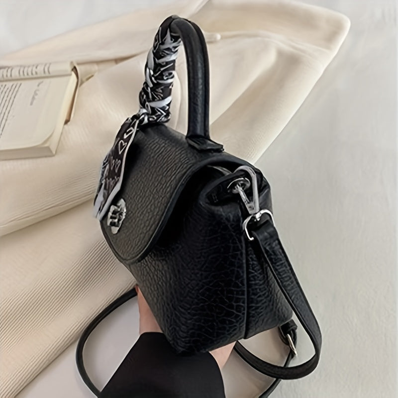 スカーフ装飾 ハンドバッグ｜ターンロック クロスボディバッグ｜トップハンドル フラップ レディース パース