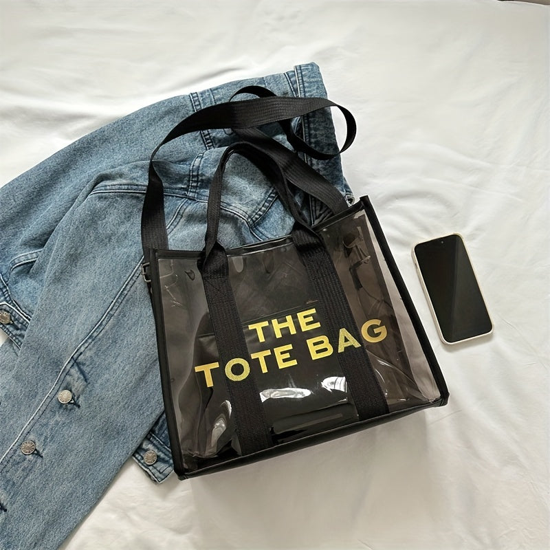 レターパターン トートショルダーバッグ｜クリア サッチェルバッグ｜オールマッチ クロスボディバッグ