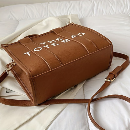 トレンド レターグラフィック トートバッグ｜PUレザー クロスボディバッグ｜通勤・通学・旅行用 レディース トップハンドル サッチェルバッグ