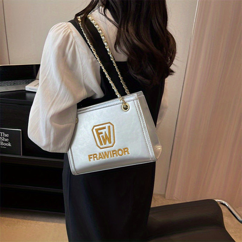 レターパターン スクエア ショルダーバッグ｜PUレザー ファスナー付き スリングバッグ｜大容量 カジュアル クロスボディバッグ