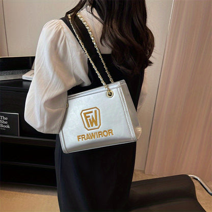 レターパターン スクエア ショルダーバッグ｜PUレザー ファスナー付き スリングバッグ｜大容量 カジュアル クロスボディバッグ