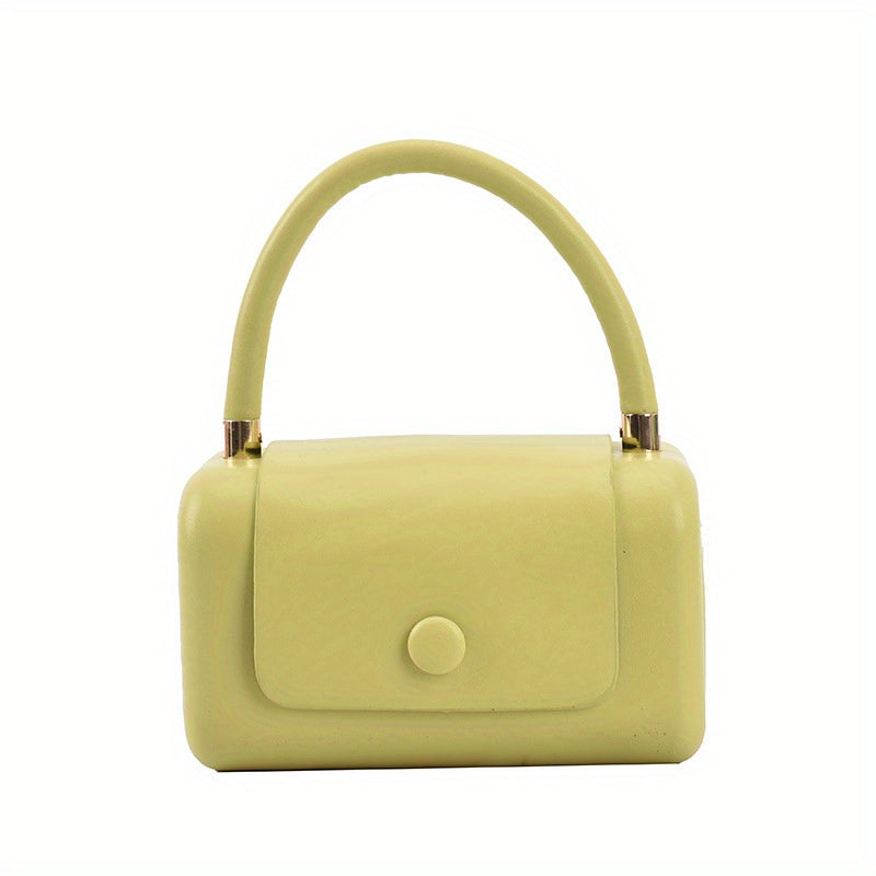 トレンド ボックス型 ハンドバッグ｜ボタン付き 無地 クロスボディバッグ｜個性派 フラップ スクエア バッグ