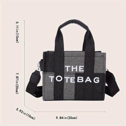 ステッチ入り デニム トートバッグ｜レタープリント クロスボディバッグ｜レディース トレンド 通勤 ハンドバッグ
