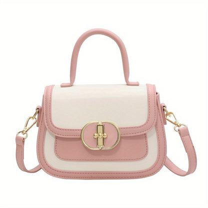 配色コントラスト ハンドバッグ｜スウィート バックル クロスボディバッグ｜レディース ミニ PUレザー フラップ パース