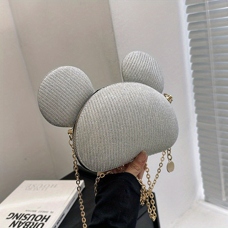 カートゥーン ベア スパンコール バッグ｜トレンド チェーン クロスボディバッグ｜レディース リップ収納用 ミニ ノベルティ パース