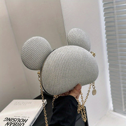 カートゥーン ベア スパンコール バッグ｜トレンド チェーン クロスボディバッグ｜レディース リップ収納用 ミニ ノベルティ パース