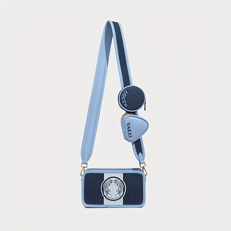 配色デザイン クロスボディバッグ｜ファッション キャンバス スクエア パース｜コインケース2個付き ミニ ショルダーバッグ