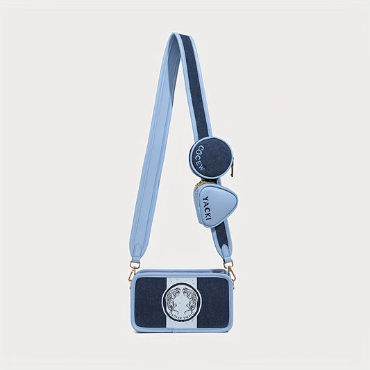 配色デザイン クロスボディバッグ｜ファッション キャンバス スクエア パース｜コインケース2個付き ミニ ショルダーバッグ