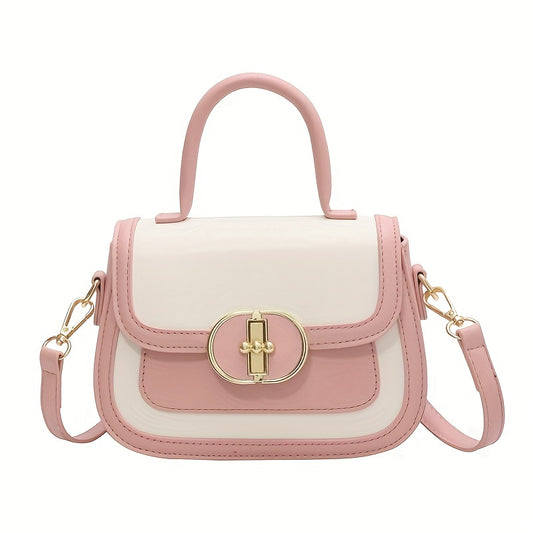 配色コントラスト ハンドバッグ｜スウィート バックル クロスボディバッグ｜レディース ミニ PUレザー フラップ パース