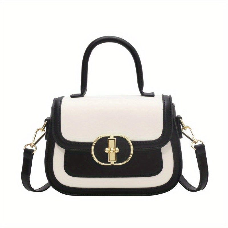 配色コントラスト ハンドバッグ｜スウィート バックル クロスボディバッグ｜レディース ミニ PUレザー フラップ パース