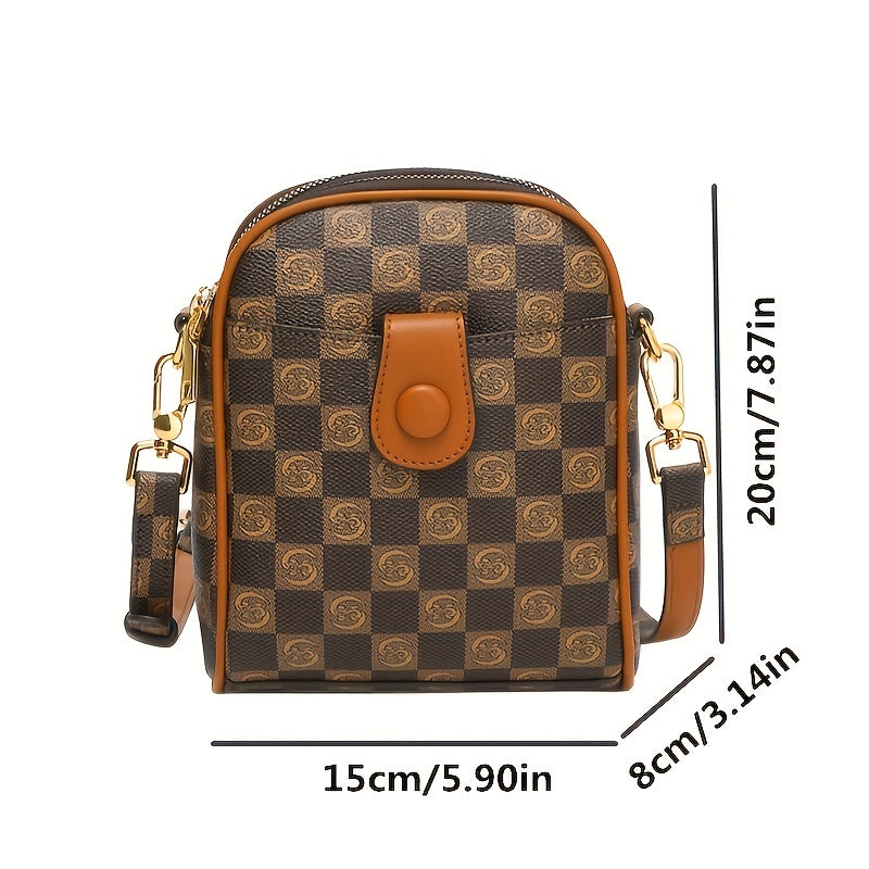 チェック柄 クロスボディバッグ｜スマホ対応 ミニショルダーバッグ｜ファスナー付き デイリーポーチ