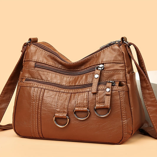 レトロ風 クロスボディバッグ｜レディース 多ポケット パース｜メタル装飾 トラベル ショルダーバッグ