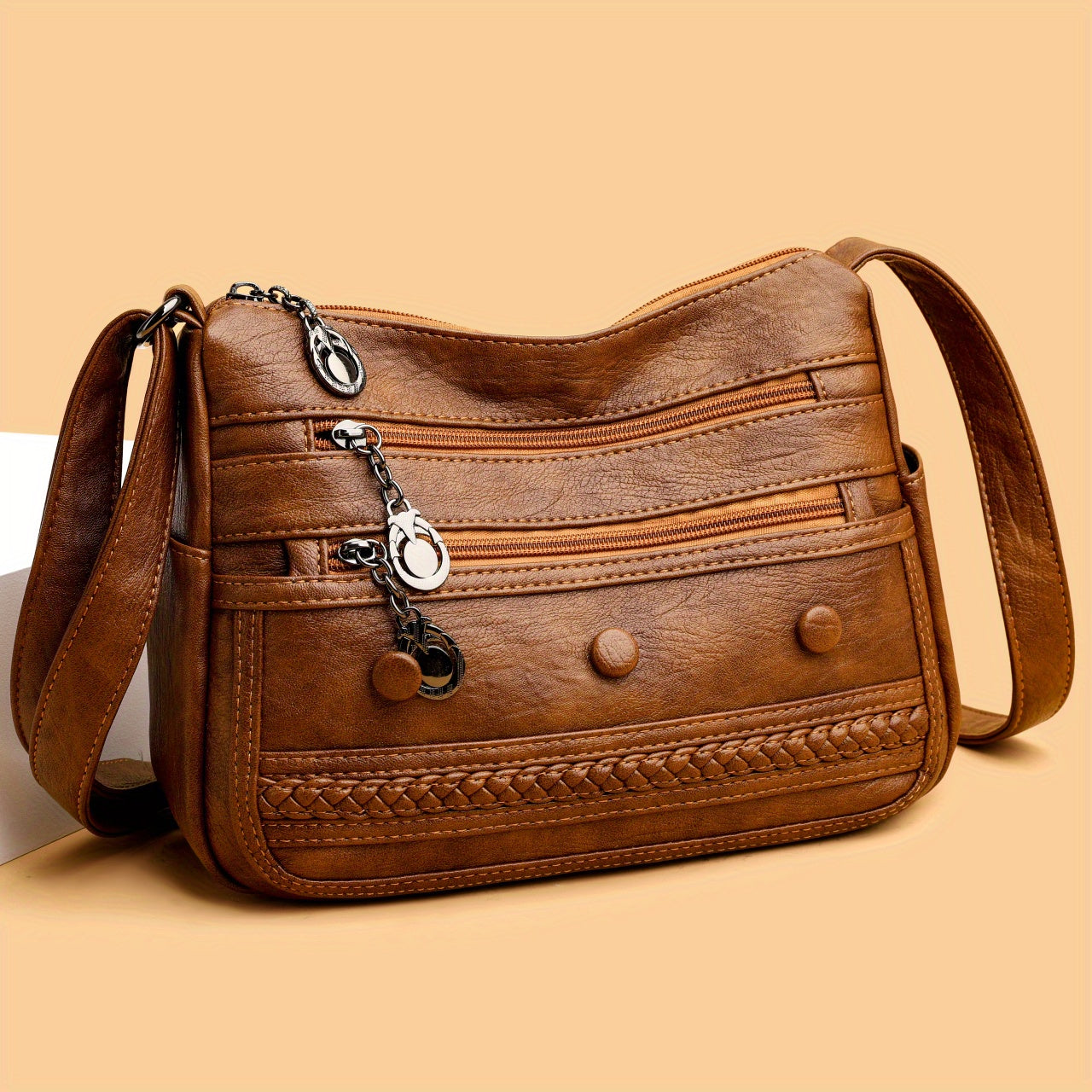 ボタン装飾 クロスボディバッグ｜レディース 多ポケット ハンドバッグ｜ファッション PU ショルダーバッグ