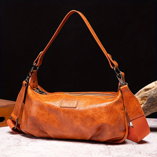 レトロ風 ファスナー アンダーアームバッグ｜ダブルレイヤー クロスボディバッグ 取り外し可能ストラップ付き｜無地 ショルダーバッグ