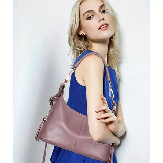 タッセル装飾 トレンド ショルダーバッグ｜ステッチディテール クロスボディバッグ｜無地 レディース ハンドバッグ