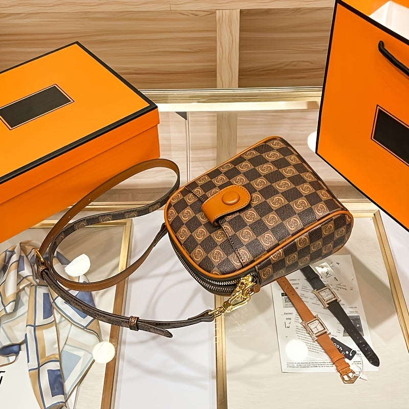 チェック柄 クロスボディバッグ｜スマホ対応 ミニショルダーバッグ｜ファスナー付き デイリーポーチ