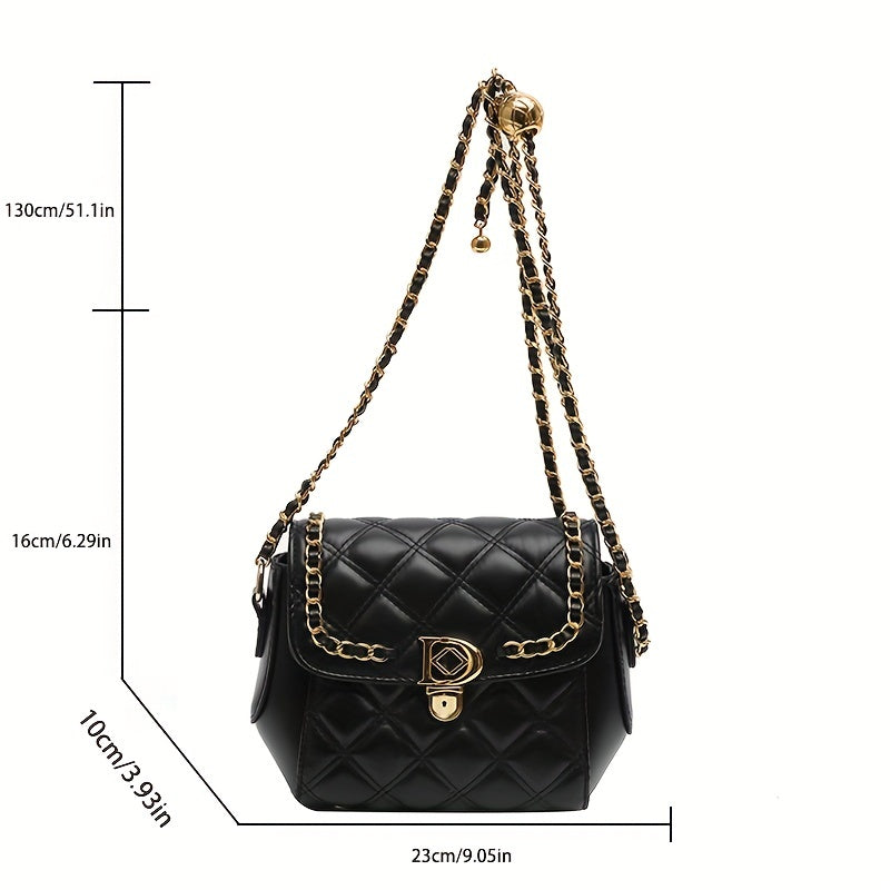 アーガイル キルティング チェーン クロスボディバッグ｜トレンド ミニ ショルダーバッグ｜レディース PUレザー フラップ パース