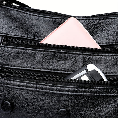 ボタン装飾 クロスボディバッグ｜レディース 多ポケット ハンドバッグ｜ファッション PU ショルダーバッグ