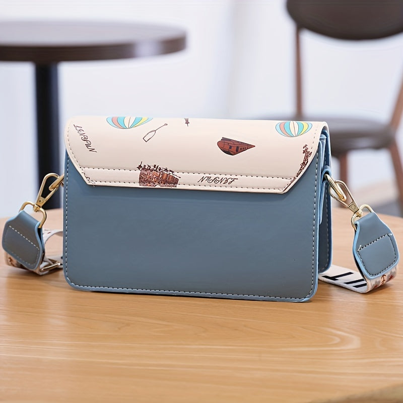 カートゥーン柄 スクエア ショルダーバッグ｜スタイリッシュ 配色デザイン バッグ｜オールマッチ クロスボディバッグ