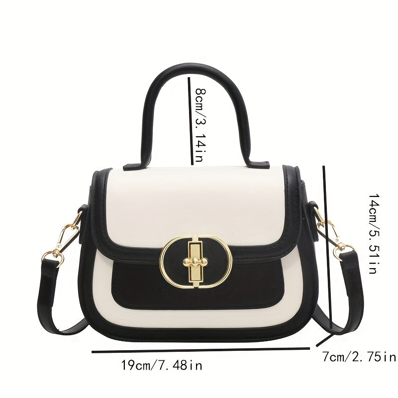 配色コントラスト ハンドバッグ｜スウィート バックル クロスボディバッグ｜レディース ミニ PUレザー フラップ パース