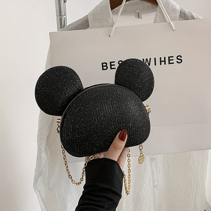 カートゥーン ベア スパンコール バッグ｜トレンド チェーン クロスボディバッグ｜レディース リップ収納用 ミニ ノベルティ パース