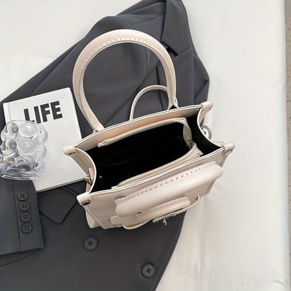 ニッチデザイン スクエア ショルダーバッグ｜無地 オールマッチ サッチェルバッグ｜レディース ターンロックバッグ