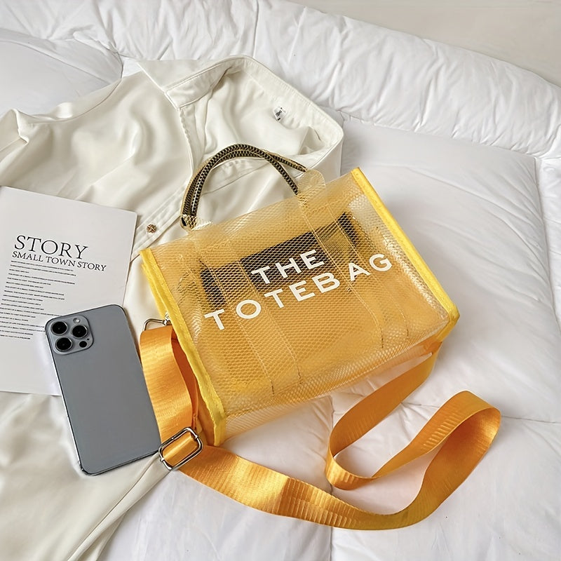 クリア メッシュ デザイン トートバッグ｜大容量 ジェリー クロスボディバッグ｜防水 ビーチバッグ 旅行・海・プール用