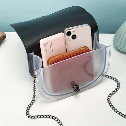 クロコダイル柄 ラメ サドルバッグ｜バックル付き トレンド クロスボディバッグ｜メタルチェーン エレガント ショルダーバッグ