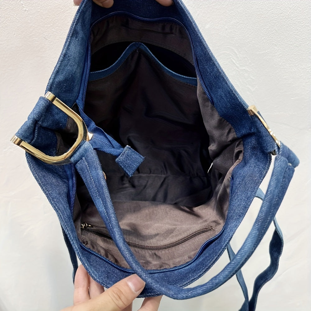 フラワー柄 ラインストーン装飾 ショルダーバッグ｜トレンド デニム クロスボディバッグ｜オールマッチ レディースバッグ